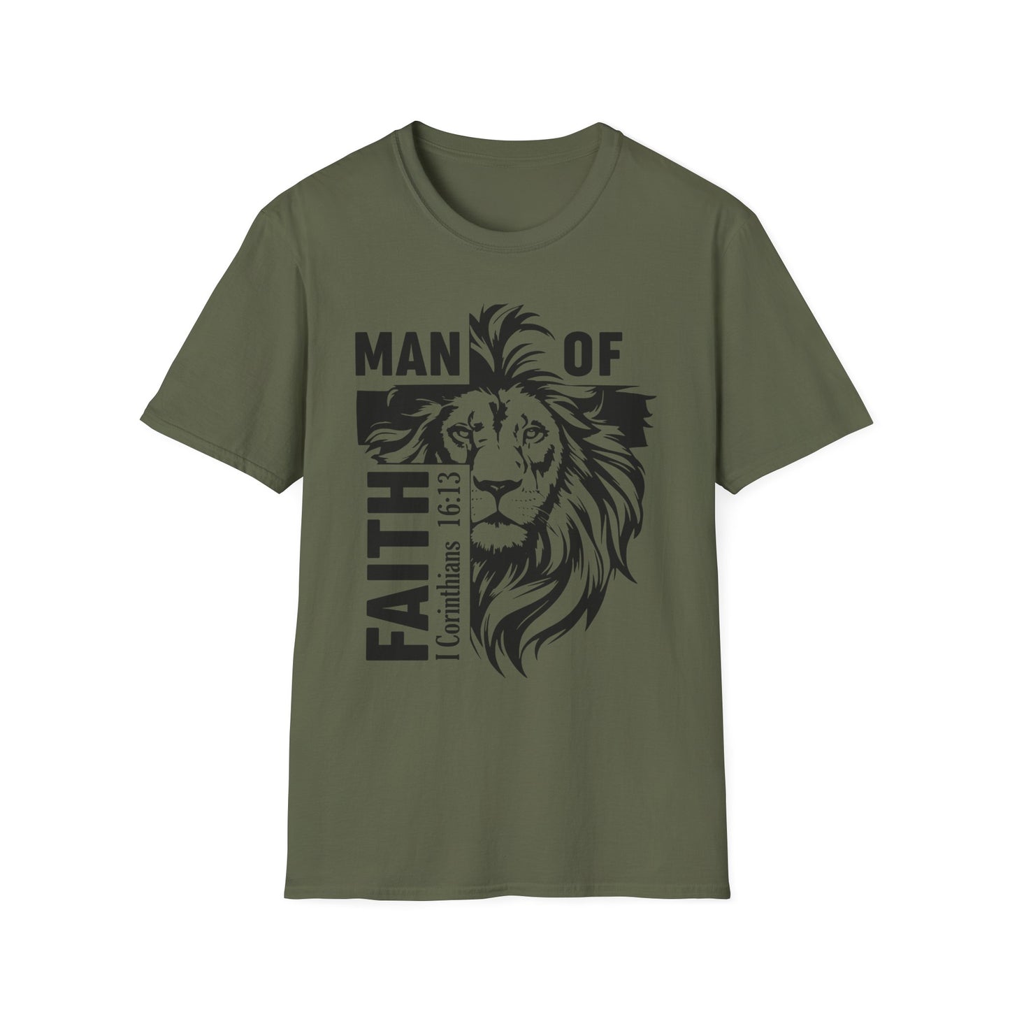 Man of Faith – Lion of Strength Softstyle Tee Man of Faith Lion Design - Christian Apparel