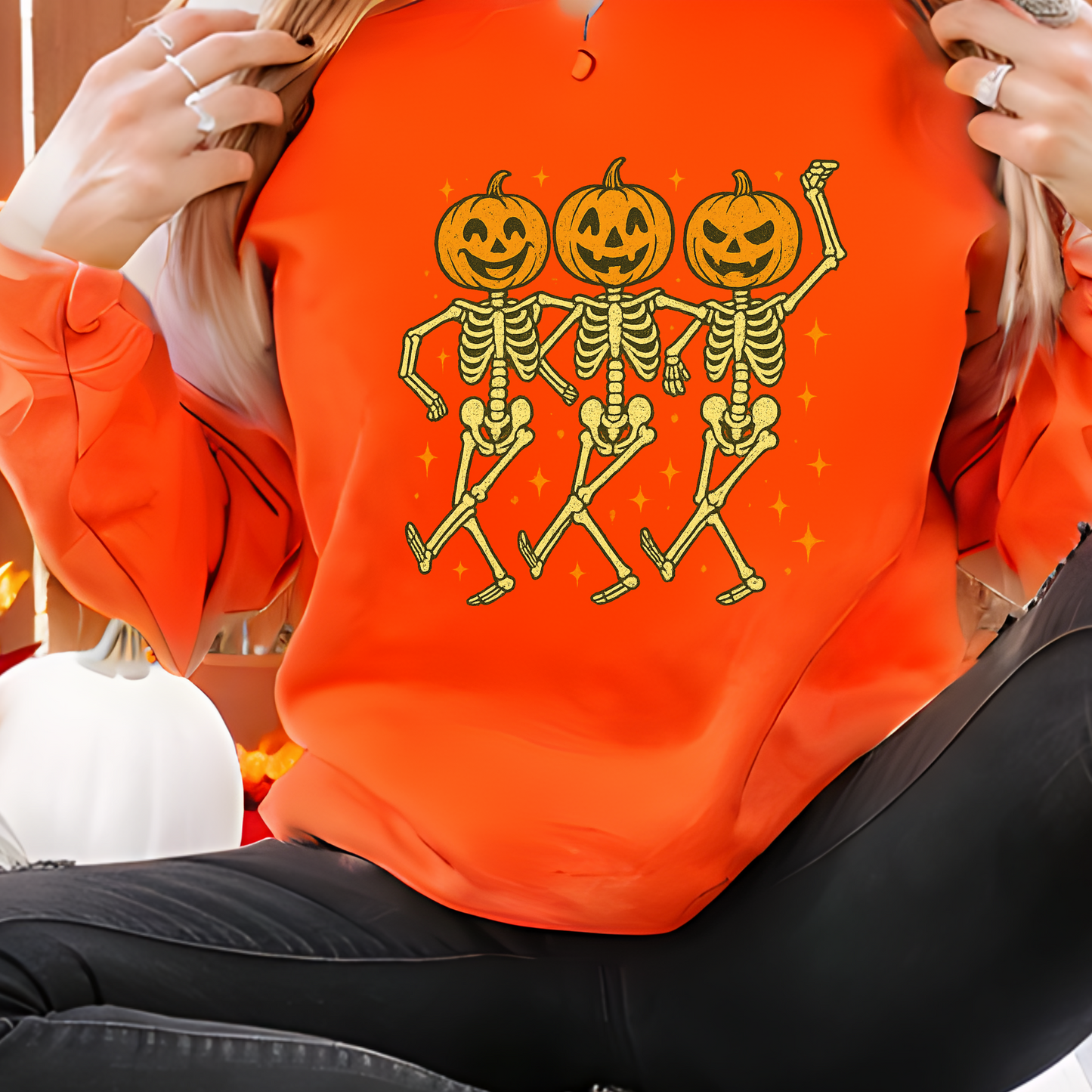 Festive Skeleton Pumpkin Sweatshirt | Cute Halloween Crewneck, Autumn Outfit, Cozy Fall Clothing, Trick or Treat Apparel, Halloween Gift