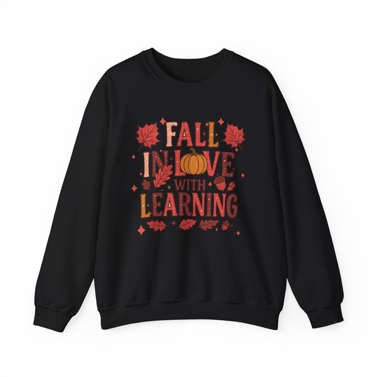 Fall in Love with Learning Crewneck Sweatshirt - Cozy Unisex Fall Apparel, Autumn Gift, Teacher Gift, Seasonal Fashion