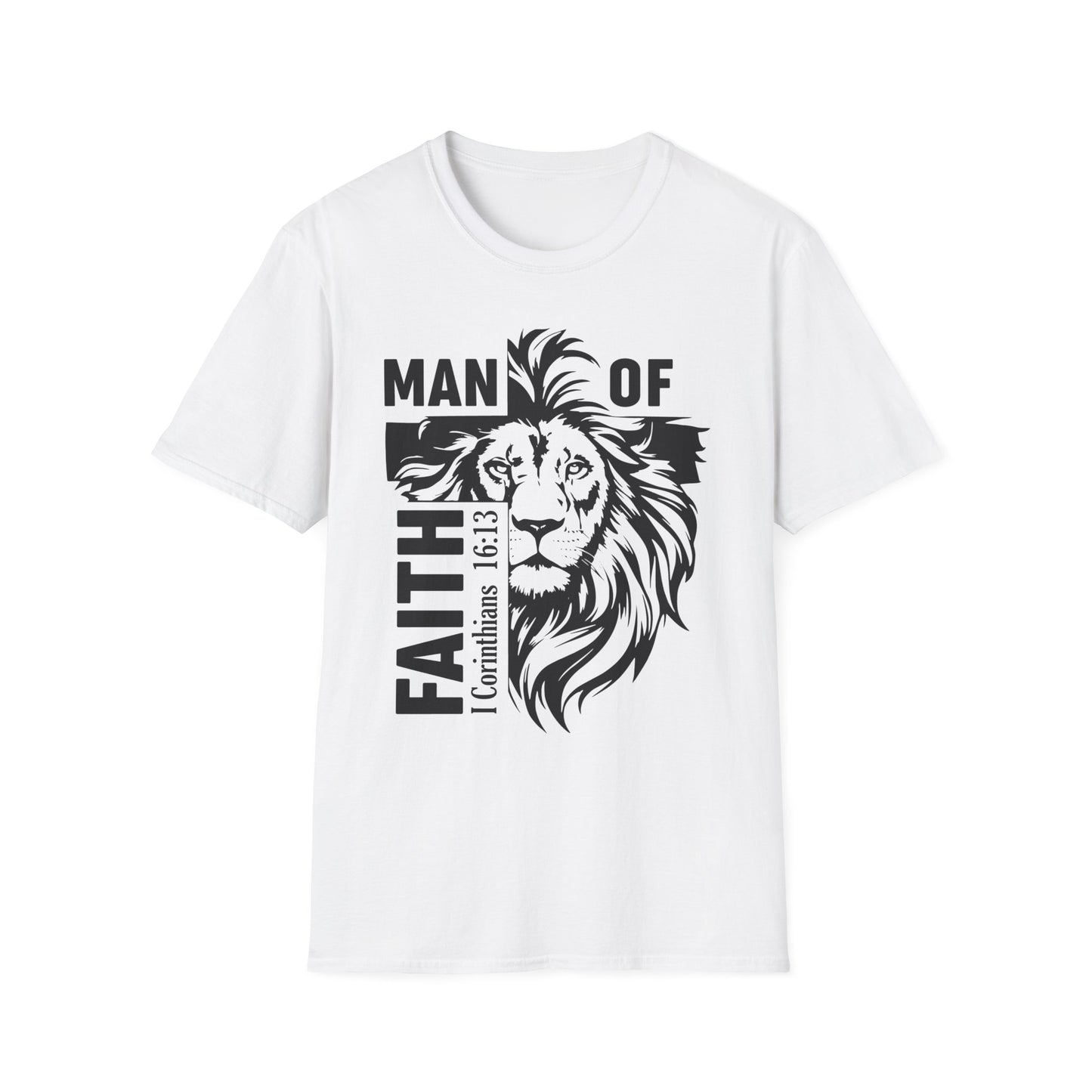 Man of Faith – Lion of Strength Softstyle Tee Man of Faith Lion Design - Christian Apparel