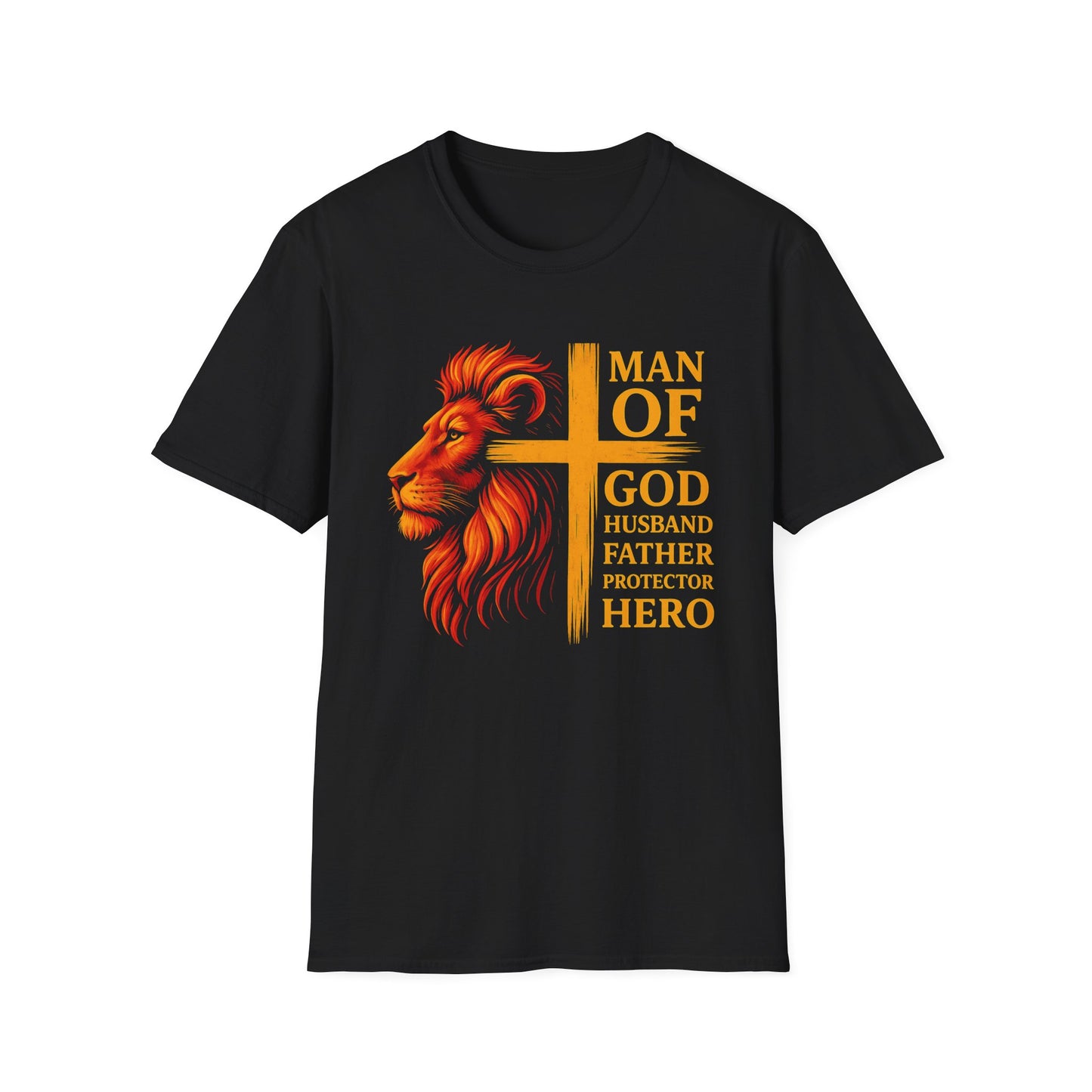 Faithful Warrior – Husband, Father, Hero Shirt Inspirational Lion Graphic T-Shirt - Man of God, Husband, Father, Hero