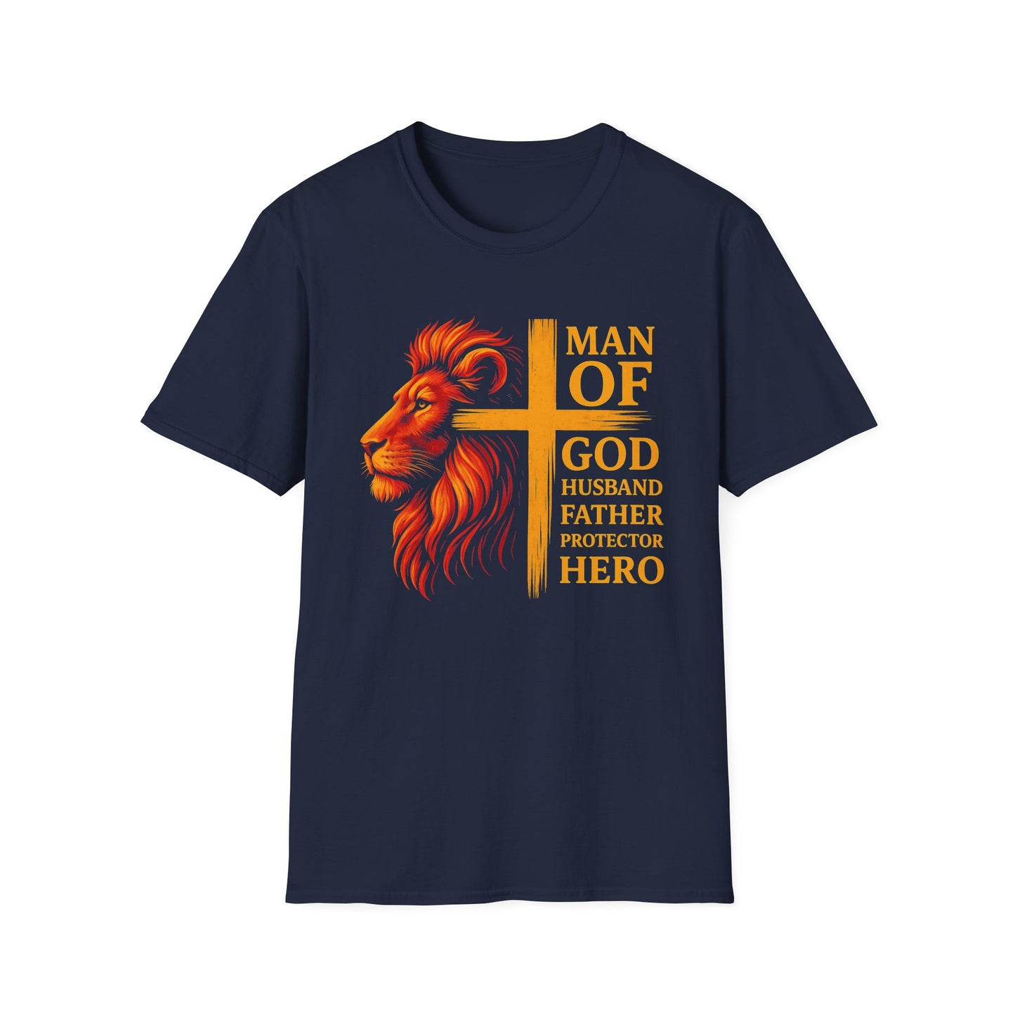 Faithful Warrior – Husband, Father, Hero Shirt Inspirational Lion Graphic T-Shirt - Man of God, Husband, Father, Hero