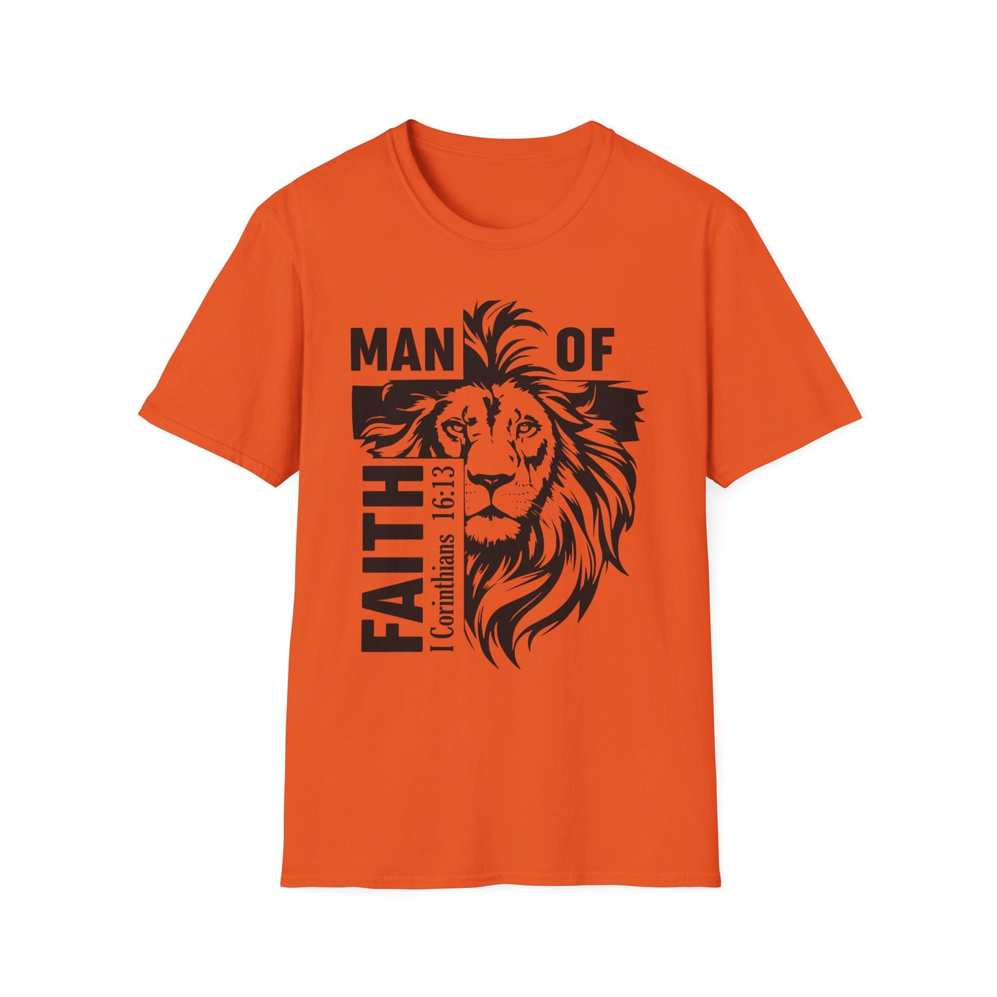Man of Faith – Lion of Strength Softstyle Tee   Man of Faith Lion Design - Christian Apparel